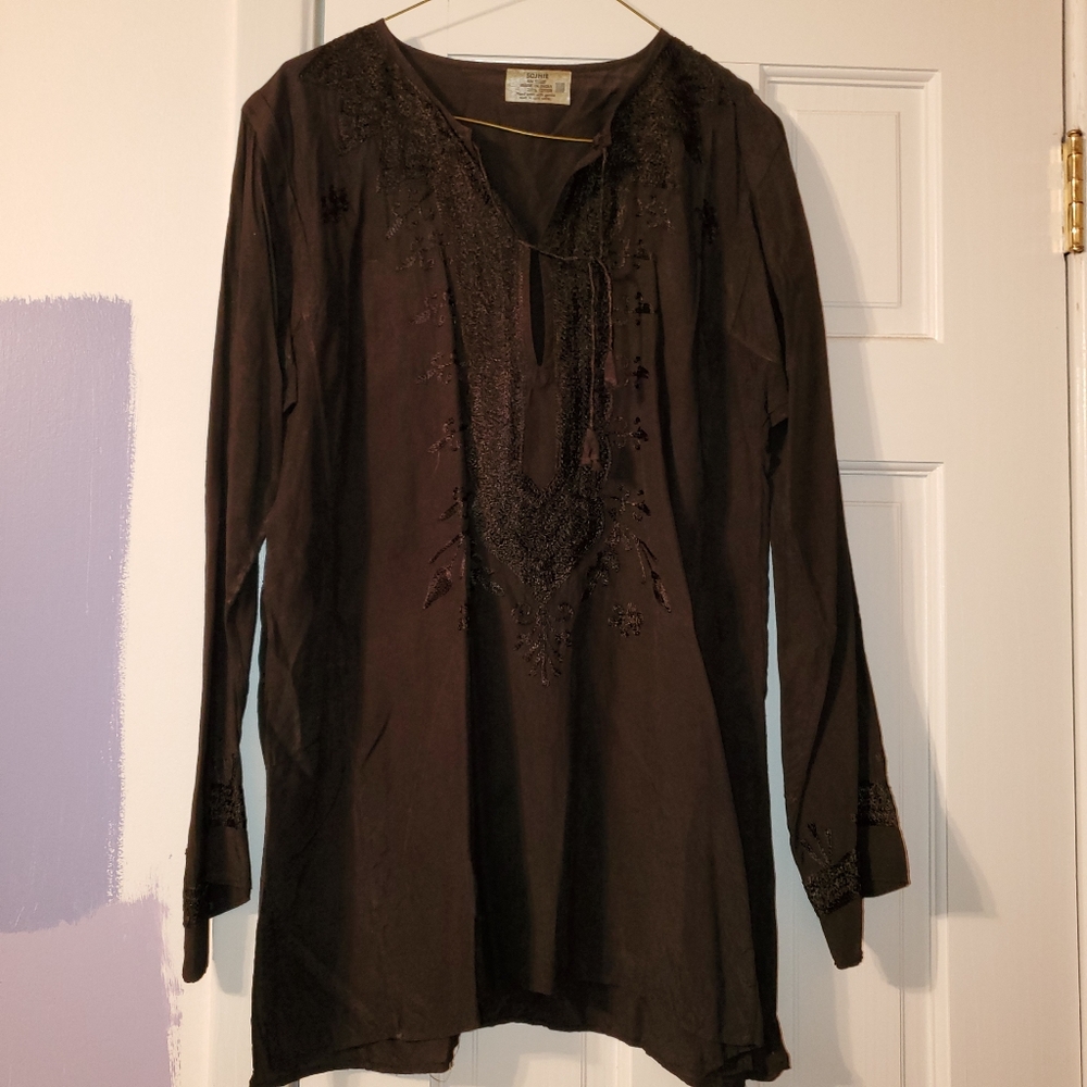 Vintage Sojhie Black Embroidered Cotton Tunic